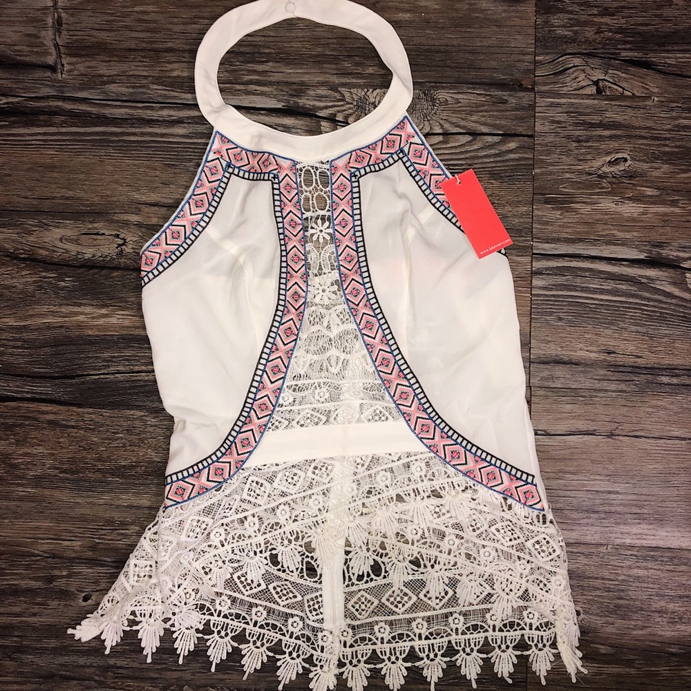 White halter lace tribal top